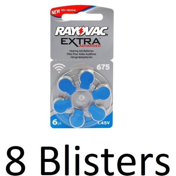 48 Stuks (8 Blister a 6St) Rayovac 675 Extra Advanced Gehoorapparaat batterijen - Blauw