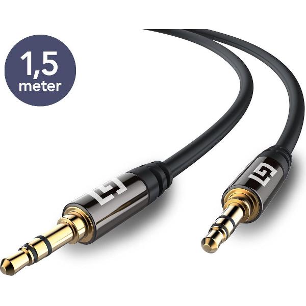 LifeGoods Stereo Audio Jack Kabel 3.5 mm - AUX Kabel Gold Plated - Male to Male - Jack To Jack – Universeel - Voor Auto, Telefoon, Samsung, Apple iPhone, iPod, iPad - Zwart - 1,5 meter