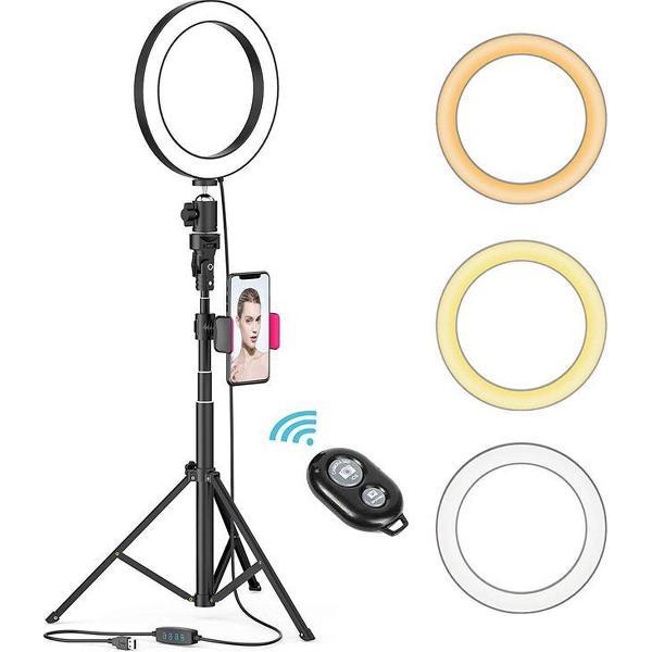 Ringlamp met statief - 8 inch – Professional set – Fotostudio – Tiktok lamp – Lichtstudio – Make-Up licht + Camera statief