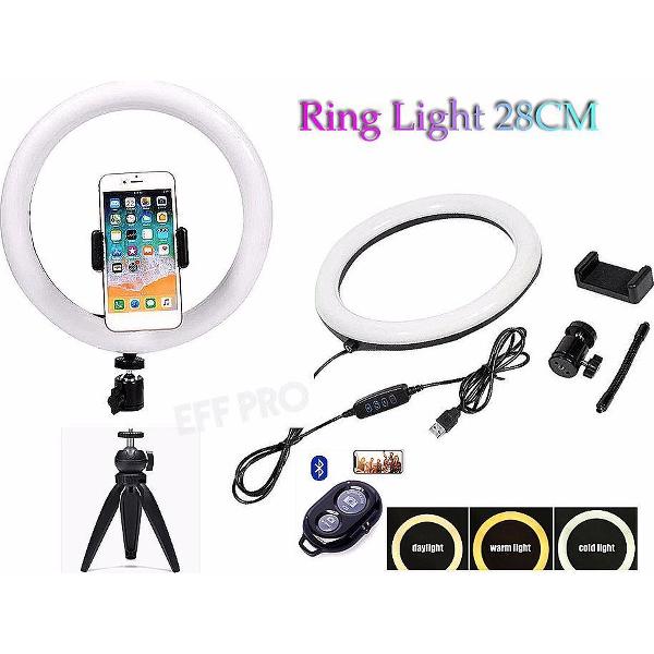 LED Selfie Ring Light 22CM Dimmable Photography Camera Phone Ring Lamp + Tafel Tripods en Bluetooth Shutter – LED Ring Lamp – Eff Pro
