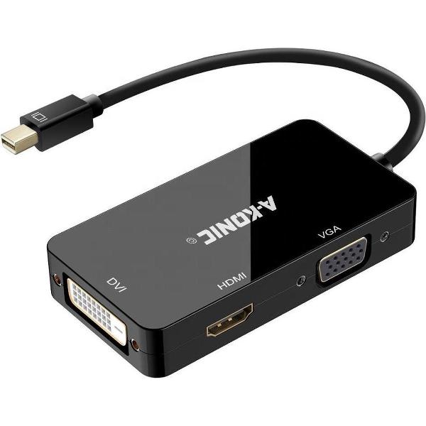 Mini DisplayPort Naar HDMI, VGA & DVI Adapter | Mini DP 3 in 1 Hub | Thunderbolt To HDMI converter |Thunderbolt 3 | Compatible Apple Macbook | IMAC | Surface Laptop / Pro | Dell | Lenovo | Samsung | HP | Zwart | A-KONIC©