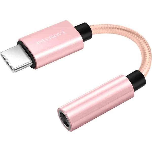 YAOMAISI Q16 10 cm 3,5 mm audio vrouwelijk naar USB-C / Type-C mannelijke adapterconverter, voor Galaxy S8 & S8 + / LG G6 / Huawei P10 & P10 Plus / Oneplus 5 / Xiaomi Mi6 & Max 2 en andere smartphones (roségoud)