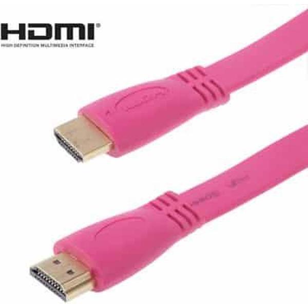 1.5m vergulde HDMI naar HDMI 19Pin platte kabel, 1.4 versie, ondersteuning voor Ethernet, 3D, 1080P, HD TV / video / audio enz. (Magenta)