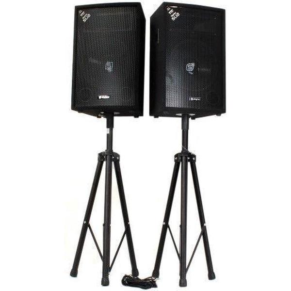 Speakers - Vonyx speakerset met twee SL12 speakers met luidsprekerstandaards en kabels - Complete 1200W speakerset.
