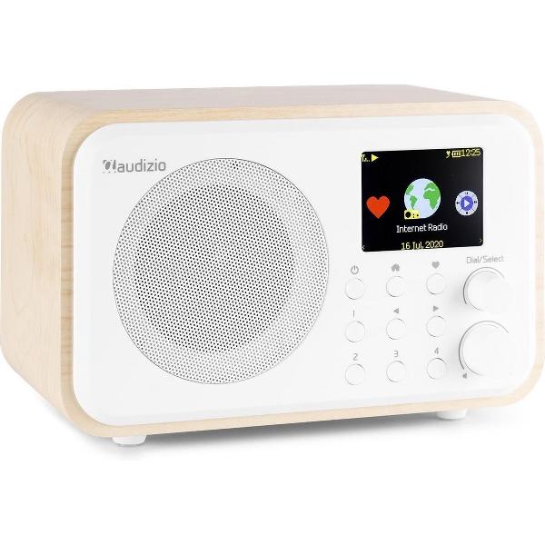 Internet radio met wifi en Bluetooth - Audizio Venice retro radio met wekkerradio en accu - Wit