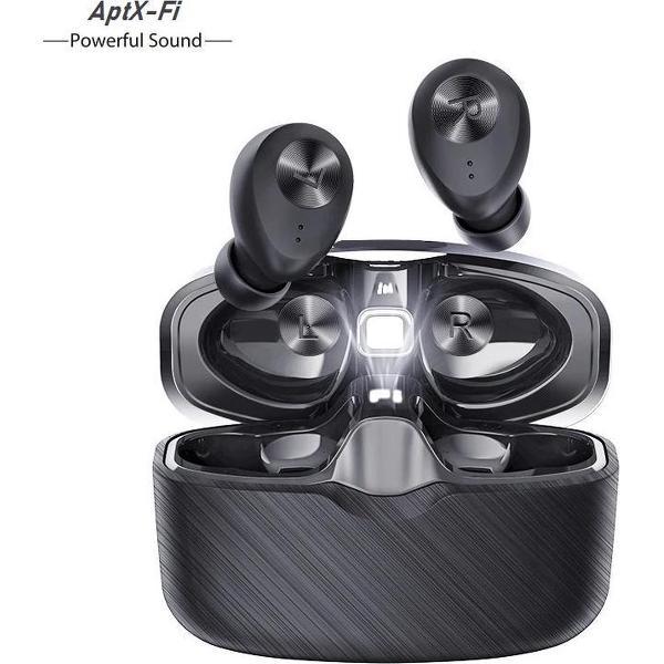 DrPhone AptX-Fi - Draadloze Oordoppen - Auto-Pauze - Hi-Fi - AptX qualcomm chip - Bluetooth 5.0 - Voor Bellen / Games / Films - IOS + Android - Zwart