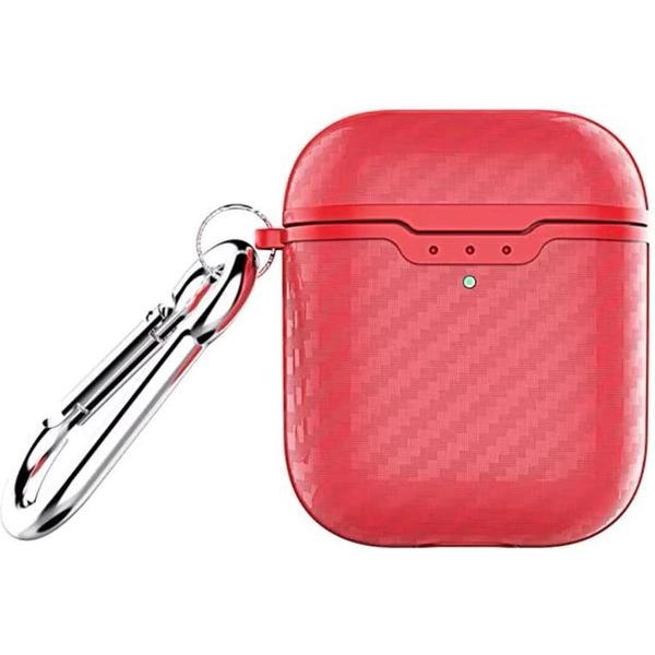 Apple Airpods Carbon Red - Hoesje - Case - Bescherming + Gratis Airpods Schoonmaakset