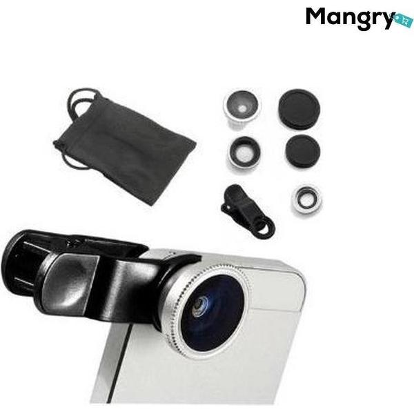 Clip Lens 3-in-1 Fish Eye 180° Lens / Wide Lens / Macro Lens - Universeel Compact. Universeel Tablet/Smartphone - Mangry