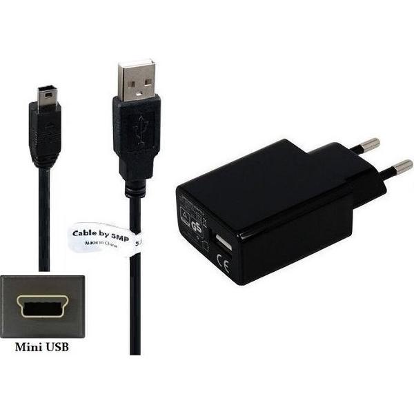 2A Mini USB lader. 5,2 m Oplaadkabel en oplader adapter stekker TUV gekeurd Past ook op o.a. Acer, Alcatel, Archos. Arnova, Vodafone.