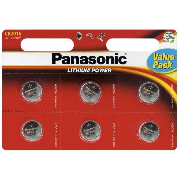 Panasonic Lithium knoopcellen CR2016 6 stuks