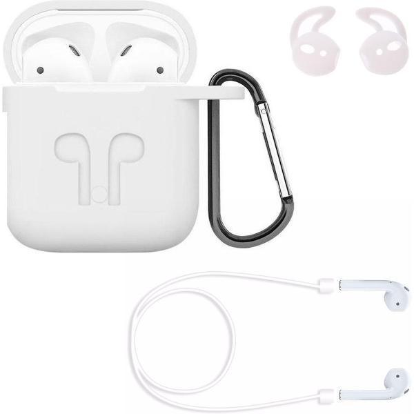 KELERINO. Hoesje voor Airpods 1 / 2 - 3 in 1 set (Case voor Airpods + strap + earhoox) - Wit