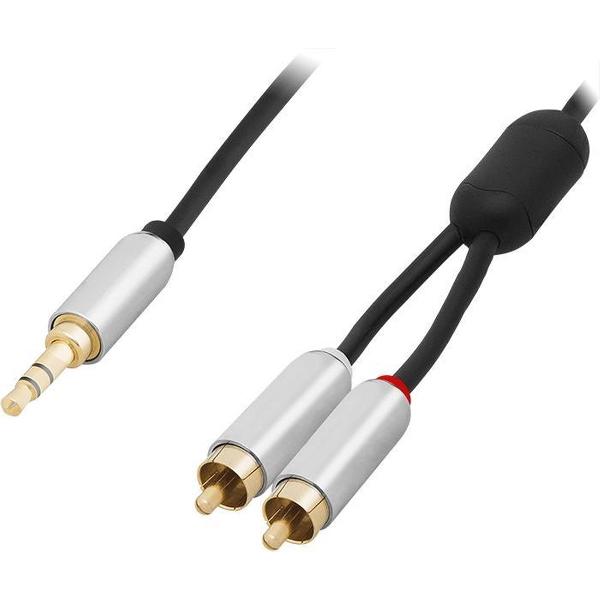 3,5 inch Jack naar 2x Tulp Audio Male Kabel 1,5 meter Afgeschermd - Premium