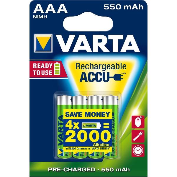 Varta Ready2Use HR03 4pcs Nikkel Metaal Hydride 550mAh oplaadbare batterij/accu