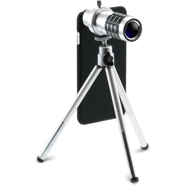 Sinji Telefoon Opzetlens iPhone 6/6S/6SE - Met Telefooncase en Statief -12x Zoom - Zilver