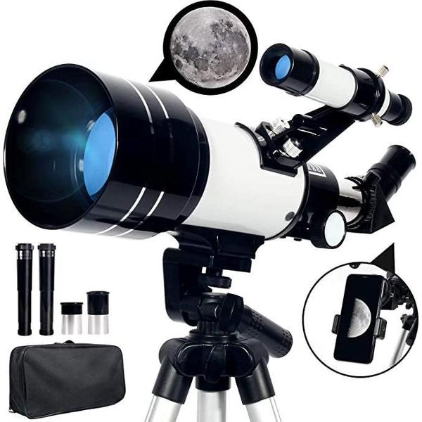 Sterrenkijker - ZINAPS Astronomische telescoop, 70/300 mm, super zonnig en draagbare refractor telescoopsets, verstelbare driepod-rugzak-telefoonadapter, observatie van lucht en landschap (kindercadeau)
