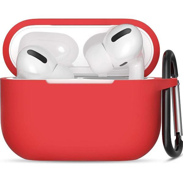 Apple Airpods Pro ultra dunne siliconen cover - Hoesje - extra dunne Apple Airpods siliconen cover met sleutelhanger - Rood