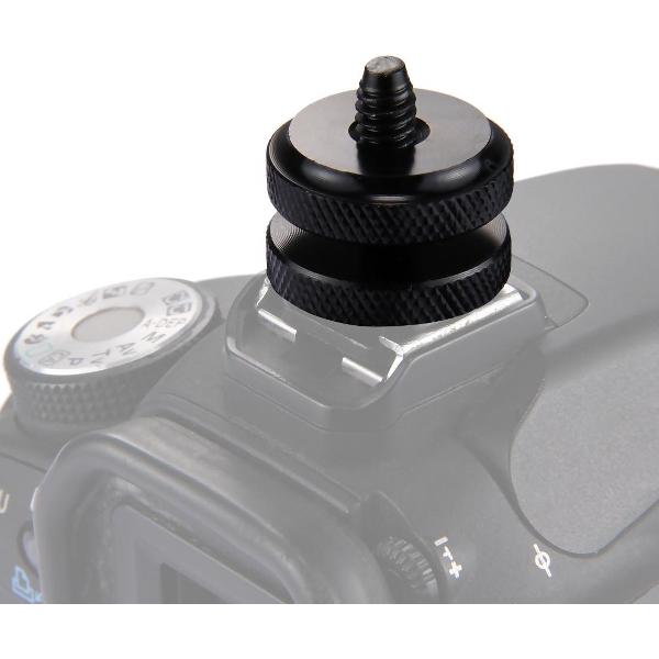 PULUZ Versterkte flitsschoen 1/4 inch schroefadapter met dubbele moer voor DSLR-camera's, DJI Osmo Action, GoPro NEW HERO / HERO7 / 6/5/5 sessie / 4 sessie / 4/3 + / 3/2/1, Xiaoyi en Andere actiecamera's