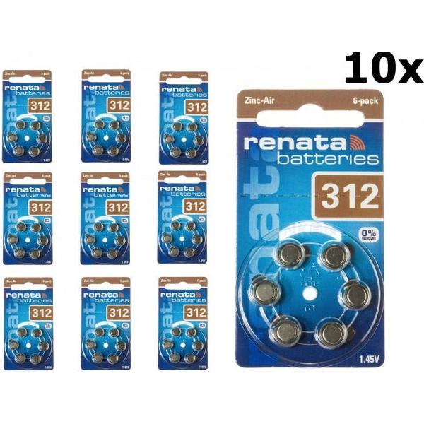 60 Stuks (10 Blister a 6st) Renata ZA 312 Gehoorapparaat batterijen