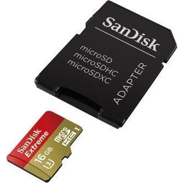 Sandisk Extreme Micro SD kaart - 16GB met adapter