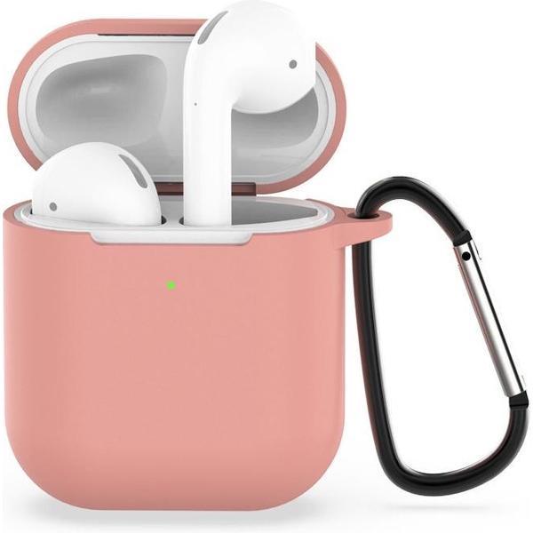 AirPods hoesje - AirPods siliconen hoesje voor AirPods 1/2 - Roze + handige clip