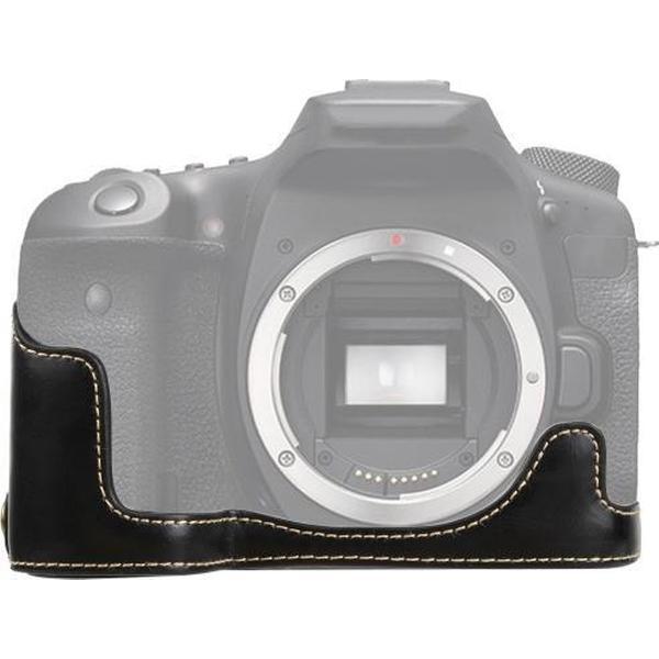 1/4 inch schroefdraad PU lederen camera halve behuizing basis voor Canon EOS 90D (zwart)