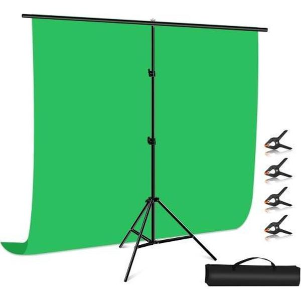 PULUZ 2x2m T-vorm Fotostudio Achtergrond Ondersteuning Stand Achtergrond Dwarsbalk Beugelset met clips (groen)
