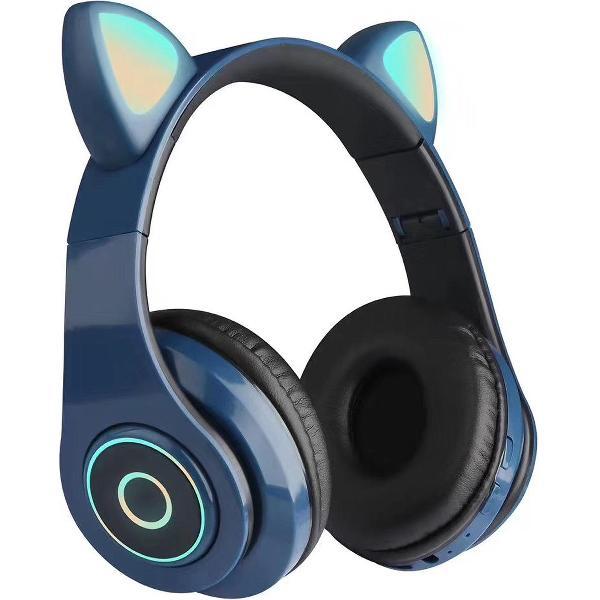kinder koptelefoon kitty cat met led oortjes donker blauw