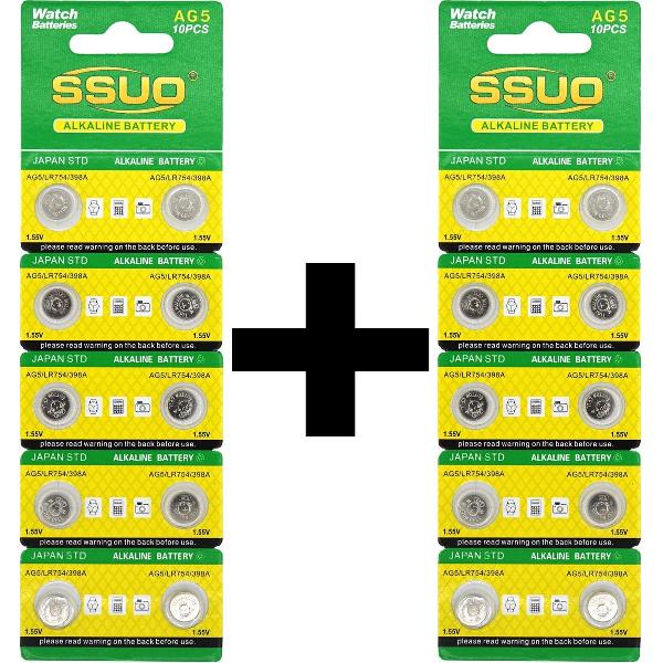 AG5 Knoopcel Batterij 20x - 2 Kaarten van 20 stuks batterijen voor Horloges - 1+1 Gratis