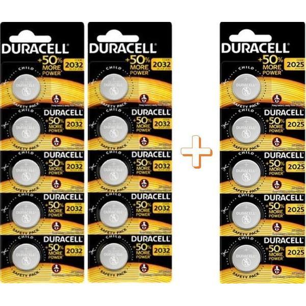 Knoopcellen Duracell CR2032 (10 stuks) en CR2025 (5 stuks)