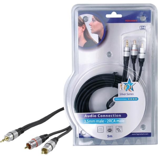 HQ 5.0m 3.5mm jack - 2x RCA M/M audio kabel 5 m 2 x RCA Zwart