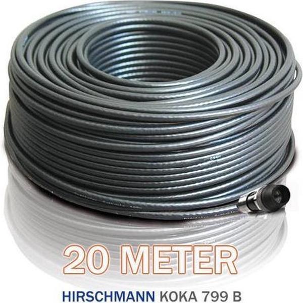 20 meter coax Hirschmann Koka 799 zwart met 1 x F - connector