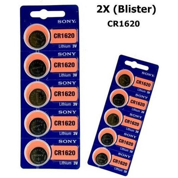 10 Stuks (2 Blisters a 5st) - Sony CR1620 / DL1620 3V Lithium knoopcel batterij