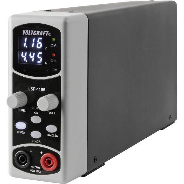 VOLTCRAFT LSP-1165 Labvoeding, regelbaar 0.1 - 36 V/DC 0.01 - 5 A 80 W Smal model Aantal uitgangen 1 x