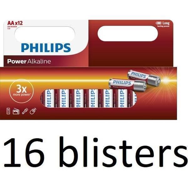 192 Stuks (16 Blisters a 12 St) Philips AA Alkaline Batterijen