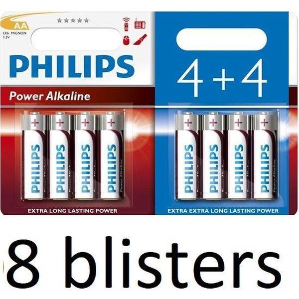 64 Stuks (8 Blisters a 8 st) Philips Power Alkaline Batterij LR6P8BP/10