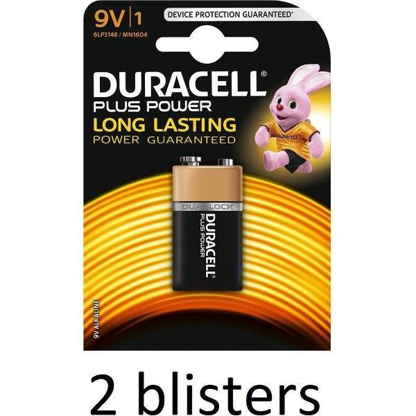 Duracell Plus Power 9V Alkaline Batterij - 2 Stuk (2 Blisters a 1 st)