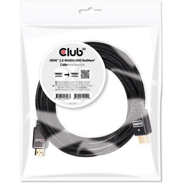 club3D HDMI Aansluitkabel 10.00 m CAC-2313 Vlambestendig, High Speed HDMI Zwart [1x HDMI-stekker - 1x HDMI-stekker]