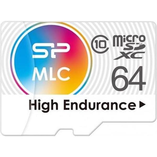 Silicon Power 64GB High Endurance MicroSDHC Class10 UHS-1 MLC NAND incl. SD-adapter Zwart