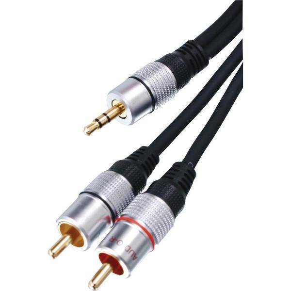 HQ 2.5m 3.5mm jack - 2x RCA M/M audio kabel 2,5 m 2 x RCA Zwart
