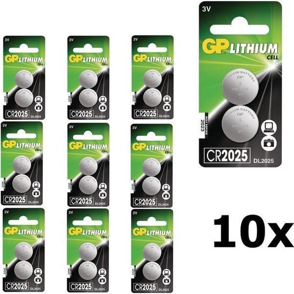 20 Stuks (10 Blisters a 2St) - GP CR2025 3v lithium knoopcel batterij