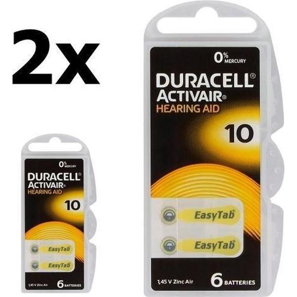 12 Stuks (2 Blister a 6st) Duracell ActivAir 10MF Hg 0% 1.45V 100mAh hoortoestel batterij 1.45V 100mAH