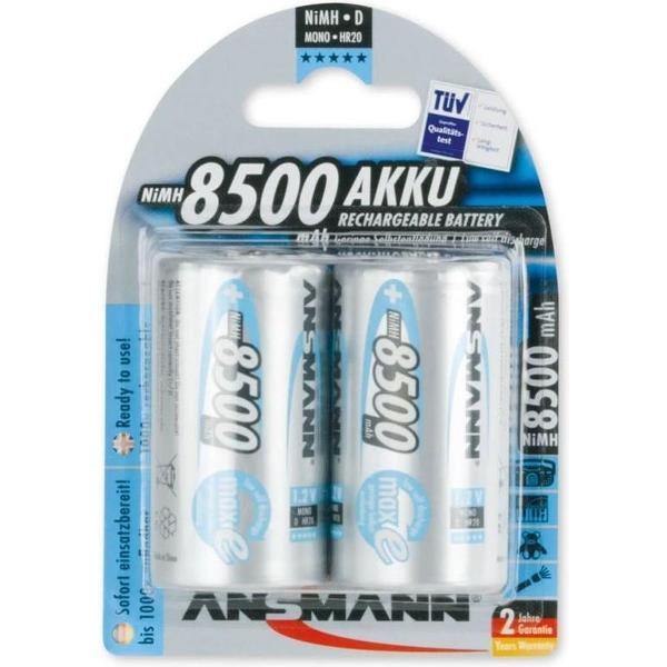Ansmann MaxE Accu NiMH Mono 8500 mAh duits LR20 - D oplaadbare batterijen - 2 stuks