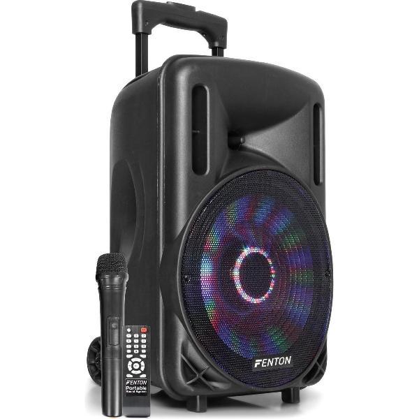 Fenton FT10LED 450W mobiele accu speaker met Bluetooth, draadloze microfoon en LED lichteffect.