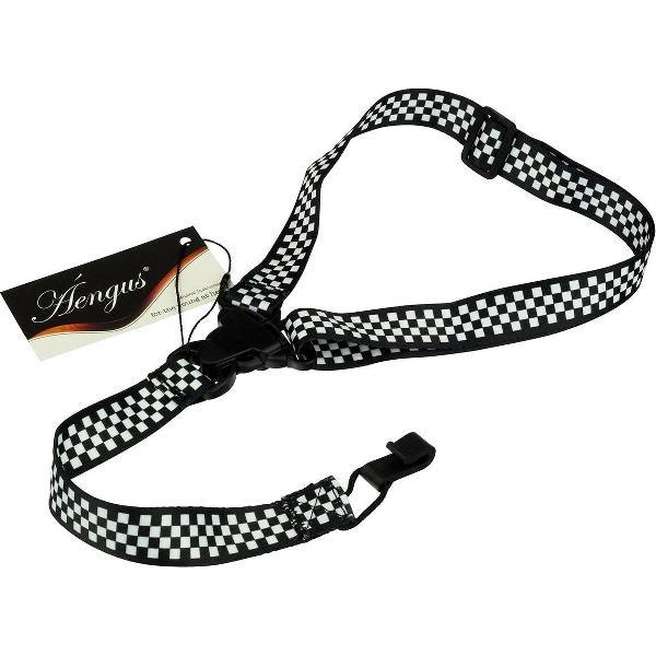 Stevige Ukelele draagband - nekband voor Ukulele met vrolijke print - zwart/wit geblokt