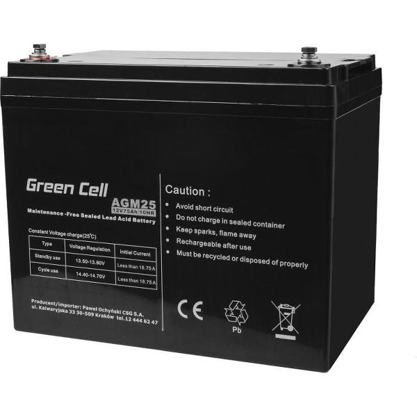 Green Cell 12V 75Ah VRLA AGM accu met B4 Terminal
