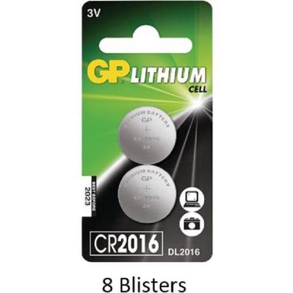 16 stuks (8 blisters a 2 stuks) GP Lithium CR2016 3V