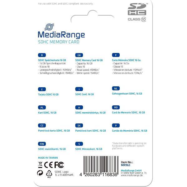 MediaRange flashgeheugens 16GB SDHC