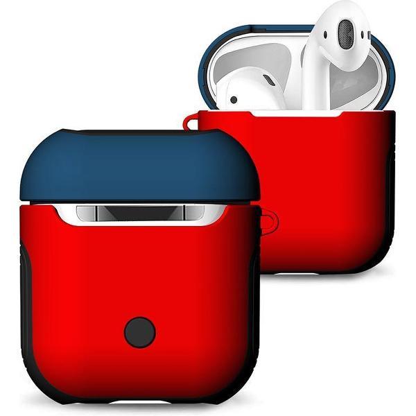 Hybride Silicone Case Cover Hoesje voor Apple Airpods - KELERINO. - Rood / Blauw