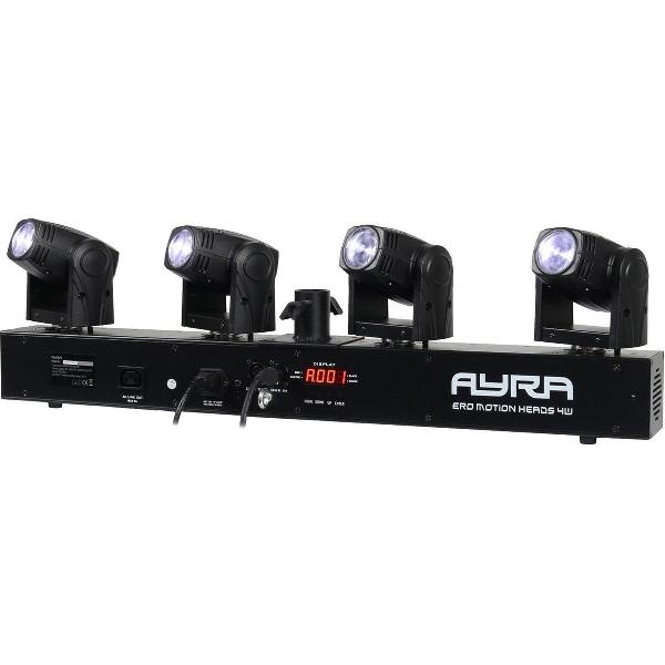 De vier compacte moving heads op de Ayra ERO Motion Heads 4W geven strakke, witte beam-stralen en ze kunnen afzonderlijk van elkaar bewegen. De ERO Motion Heads 4W kan in muziekgestuurde modus werken of via DMX.