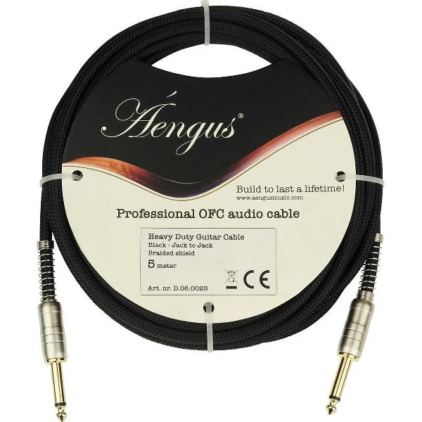 Áengus Gitaarkabel Heavy Duty - Instrument kabel - 5 meter - 6.35mm mono jack plug recht/recht - zwa